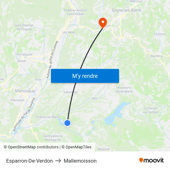Esparron-De-Verdon to Mallemoisson map
