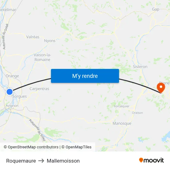 Roquemaure to Mallemoisson map