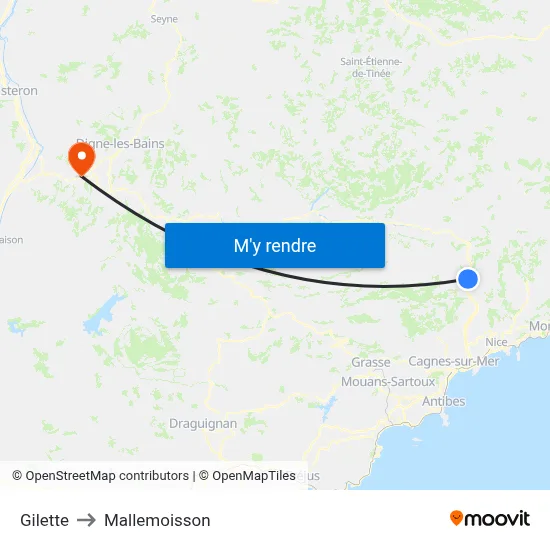 Gilette to Mallemoisson map