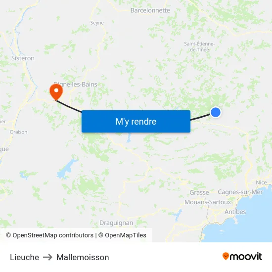Lieuche to Mallemoisson map