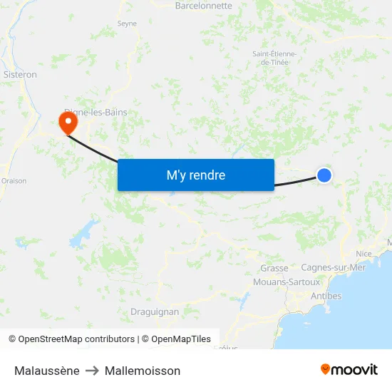 Malaussène to Mallemoisson map