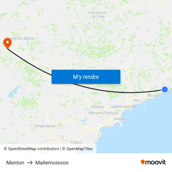 Menton to Mallemoisson map