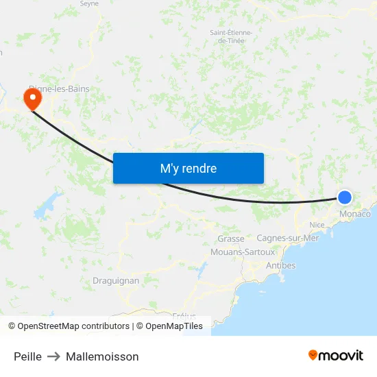 Peille to Mallemoisson map