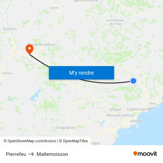 Pierrefeu to Mallemoisson map