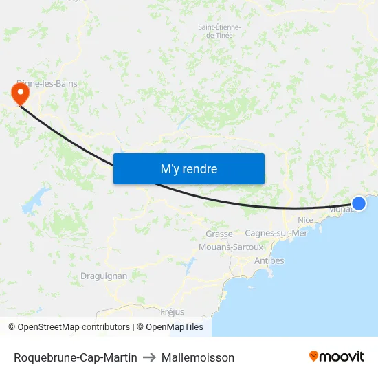 Roquebrune-Cap-Martin to Mallemoisson map