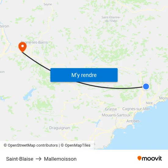 Saint-Blaise to Mallemoisson map