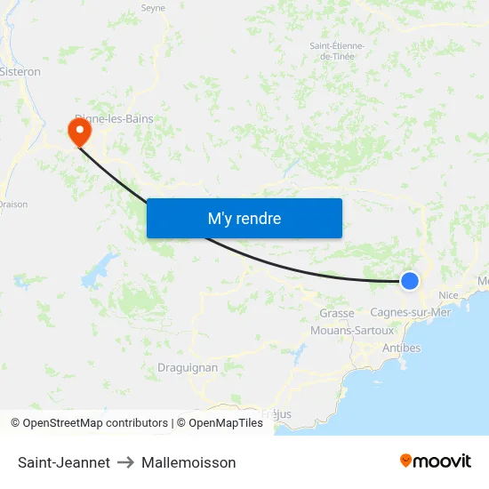 Saint-Jeannet to Mallemoisson map