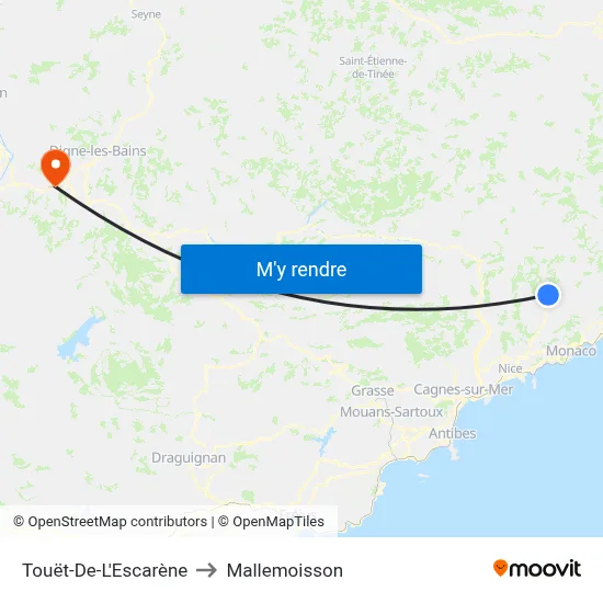 Touët-De-L'Escarène to Mallemoisson map