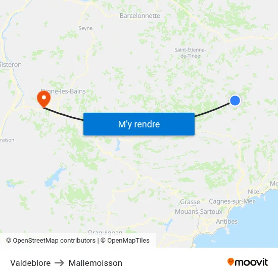 Valdeblore to Mallemoisson map