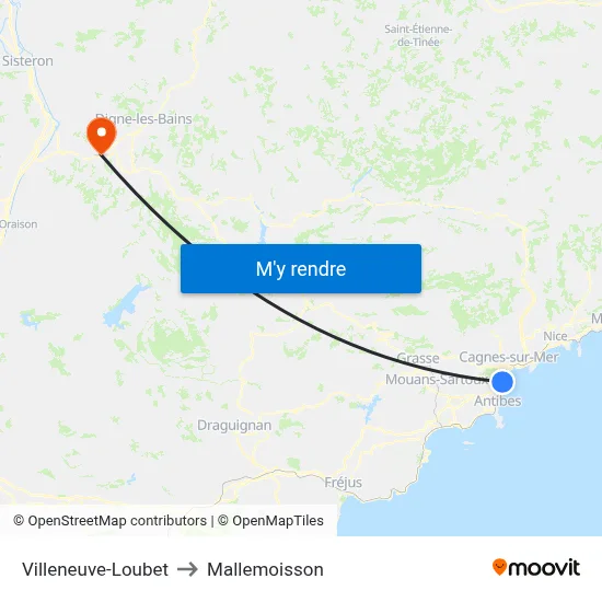 Villeneuve-Loubet to Mallemoisson map