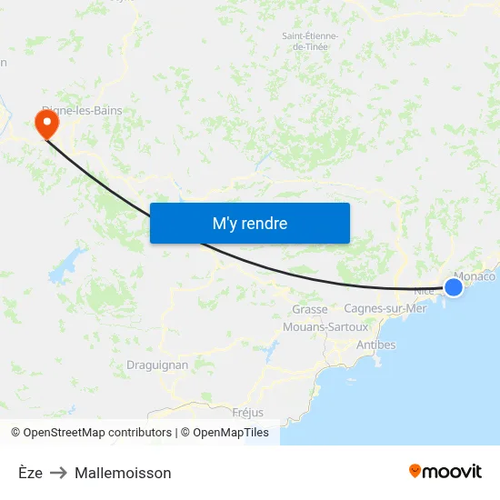 Èze to Mallemoisson map