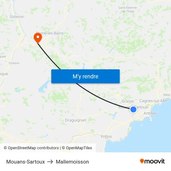 Mouans-Sartoux to Mallemoisson map