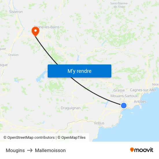 Mougins to Mallemoisson map
