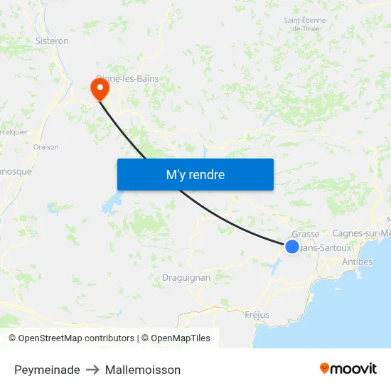 Peymeinade to Mallemoisson map