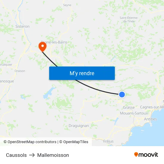 Caussols to Mallemoisson map