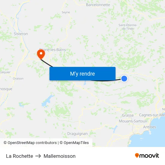 La Rochette to Mallemoisson map