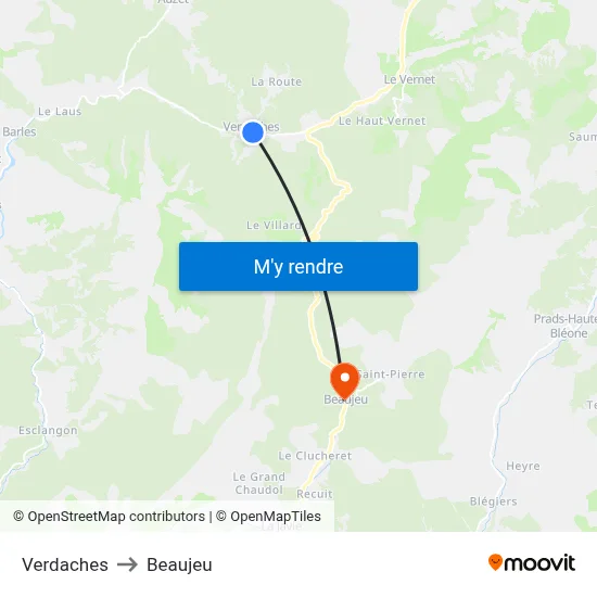 Verdaches to Beaujeu map