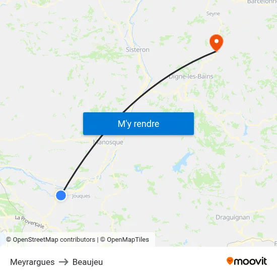 Meyrargues to Beaujeu map