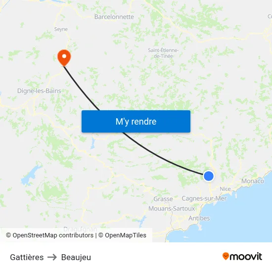 Gattières to Beaujeu map