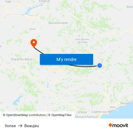 Ilonse to Beaujeu map