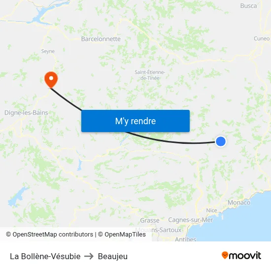 La Bollène-Vésubie to Beaujeu map