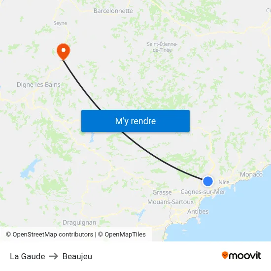 La Gaude to Beaujeu map