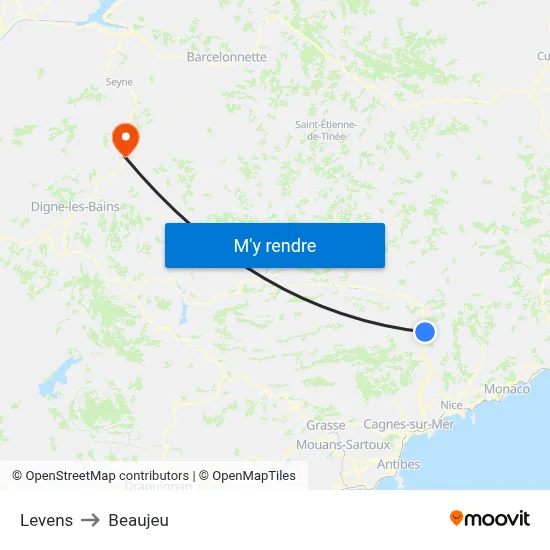 Levens to Beaujeu map