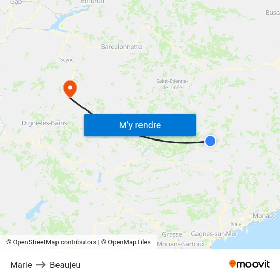 Marie to Beaujeu map