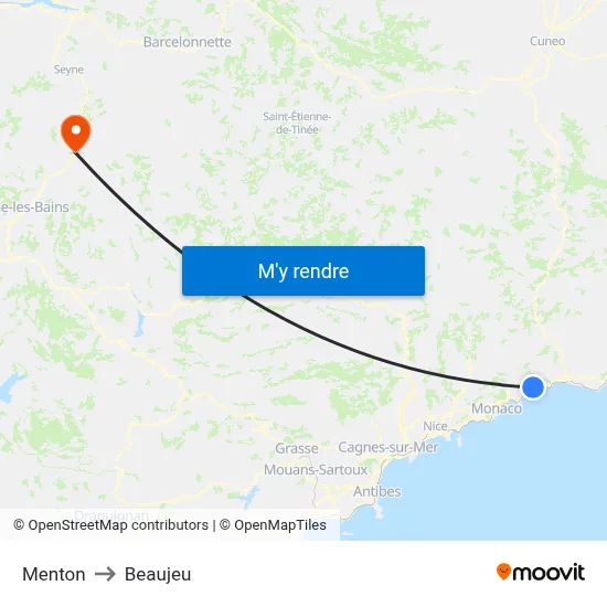 Menton to Beaujeu map