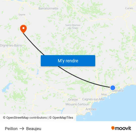 Peillon to Beaujeu map