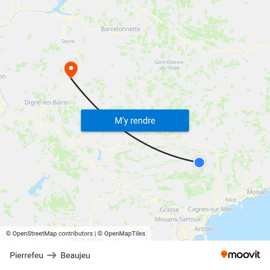 Pierrefeu to Beaujeu map