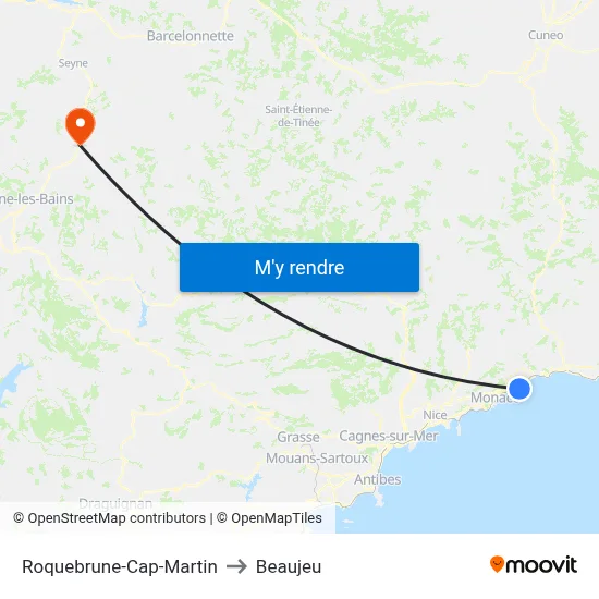 Roquebrune-Cap-Martin to Beaujeu map