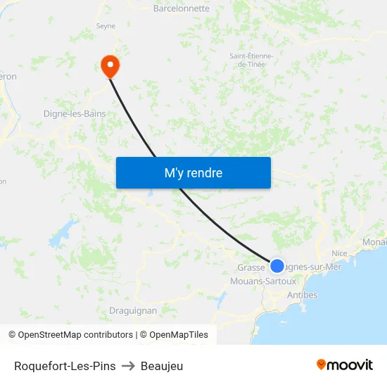 Roquefort-Les-Pins to Beaujeu map