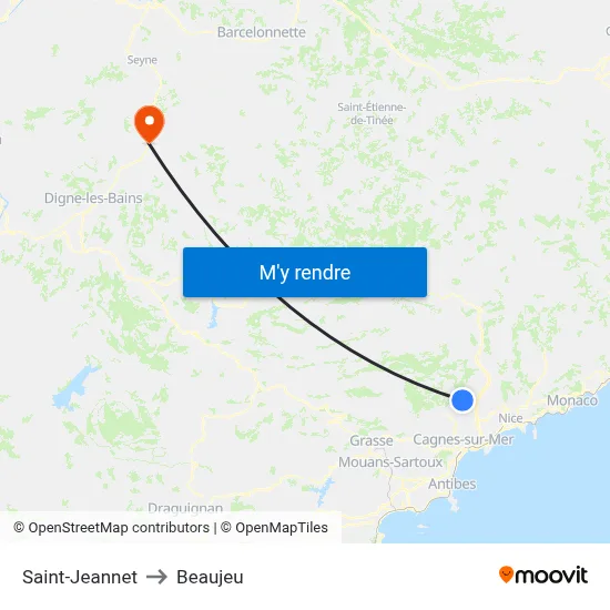 Saint-Jeannet to Beaujeu map