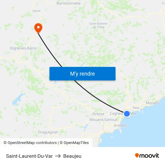 Saint-Laurent-Du-Var to Beaujeu map