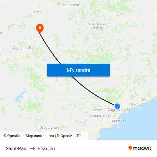 Saint-Paul to Beaujeu map