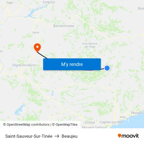 Saint-Sauveur-Sur-Tinée to Beaujeu map