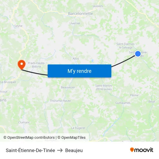 Saint-Étienne-De-Tinée to Beaujeu map