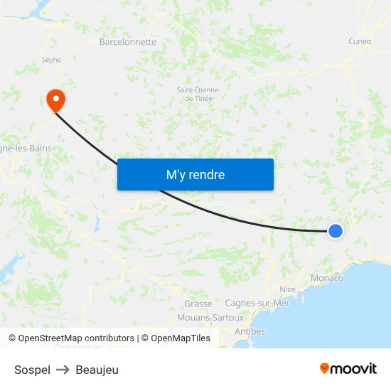 Sospel to Beaujeu map