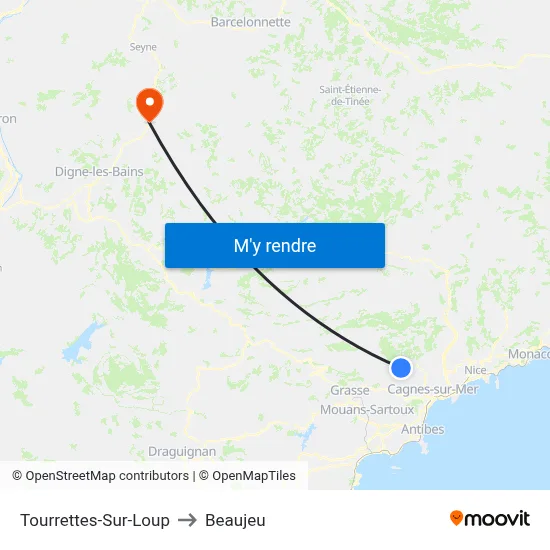 Tourrettes-Sur-Loup to Beaujeu map