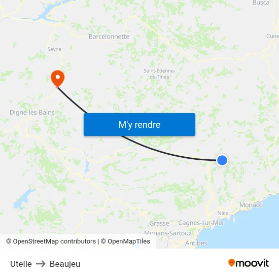 Utelle to Beaujeu map