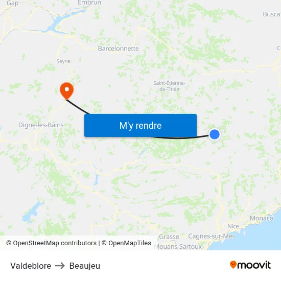 Valdeblore to Beaujeu map