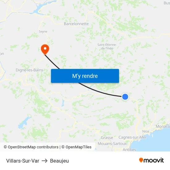 Villars-Sur-Var to Beaujeu map