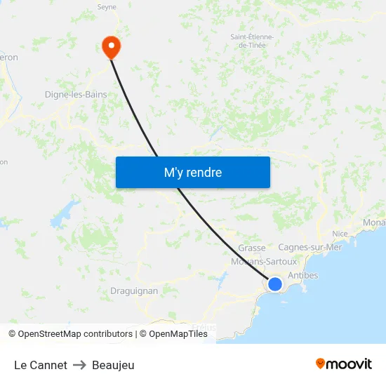 Le Cannet to Beaujeu map