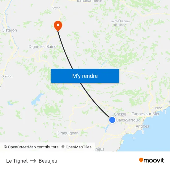 Le Tignet to Beaujeu map