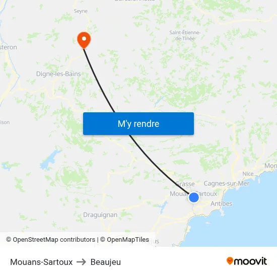 Mouans-Sartoux to Beaujeu map