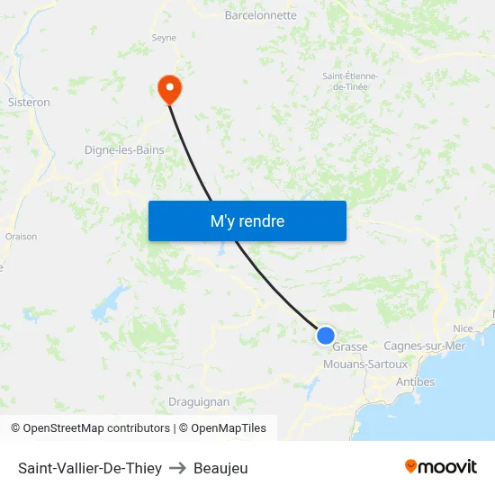 Saint-Vallier-De-Thiey to Beaujeu map