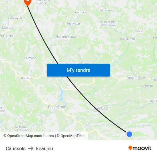 Caussols to Beaujeu map