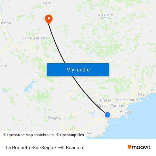 La Roquette-Sur-Siagne to Beaujeu map