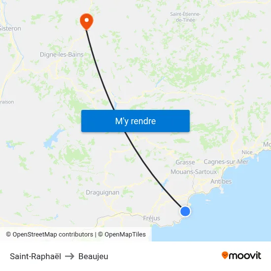 Saint-Raphaël to Beaujeu map
